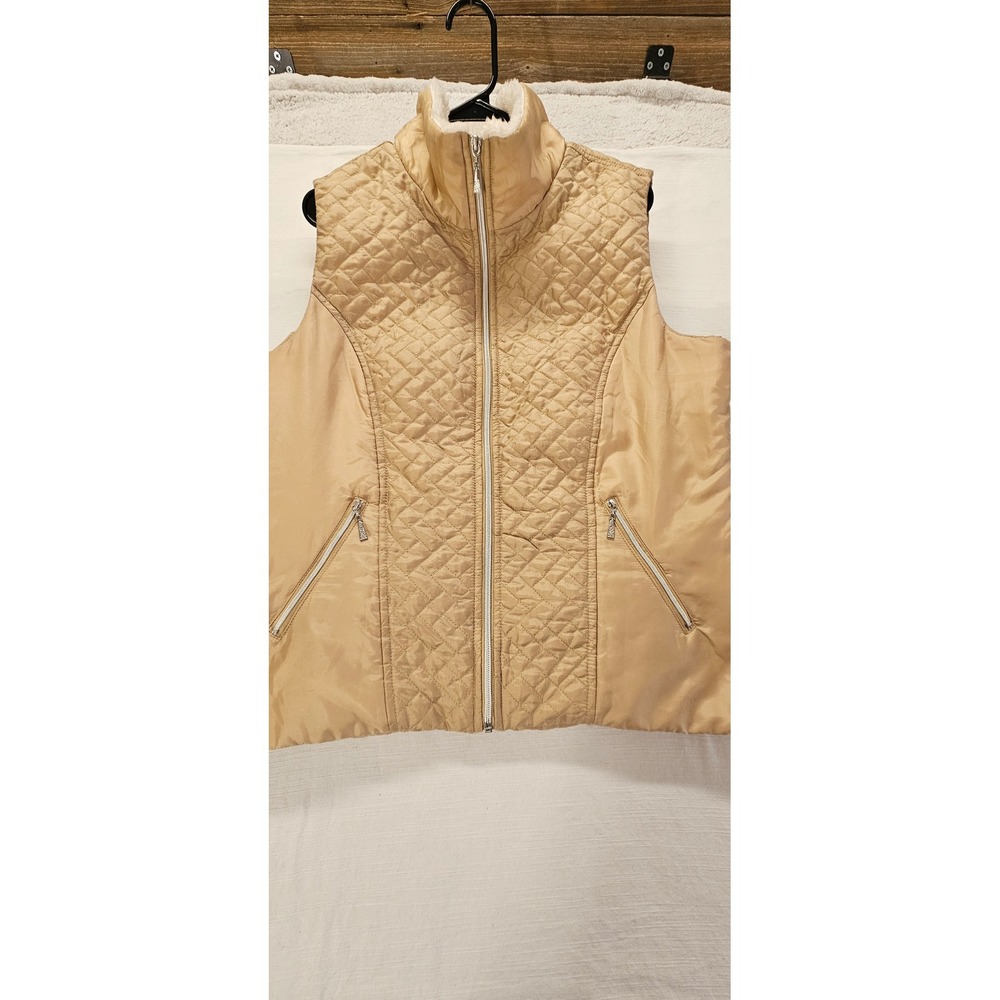 Hannah Womens Quilted Puffer Vest Champagne Gold Sherpa Lined Full Zip Large - Picture 6 of 8